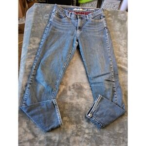 Eddie Bauer Womens Flannel Lined Boyfriend Jeans Blue Plaid Lined Size 4